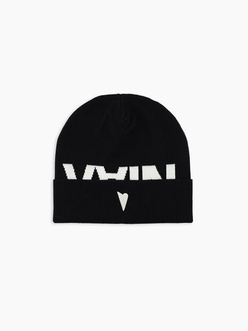 VAIN Logo Beanie in black and white, front with VAIN logo