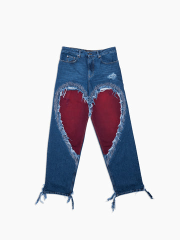 VAIN Heart Cut Out Jeans in red denim, flat lay