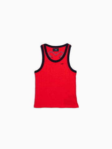 VAIN Heart Cutout Tank Top in red, flat lay