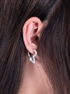 VAIN Pavé Heart Loop Earrings, second view of the moissanite set heart loops with clasp closure
