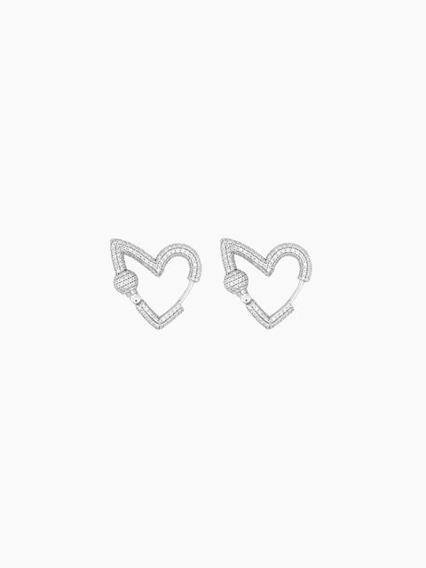 VAIN Pavé Heart Loop Earrings in .925 sterling silver, heart shaped loops set with moissanite stones