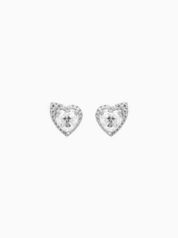 VAIN Heart Stud Earrings in sterling silver with side stones