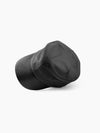 VAIN black lamb leather cap with a large star debossed on the crown and logo stitching on the visor.